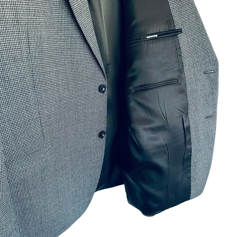 Calvin Klein 48L Gray Black Houndstooth Wool Blazer 2 Button Double Vent Sport